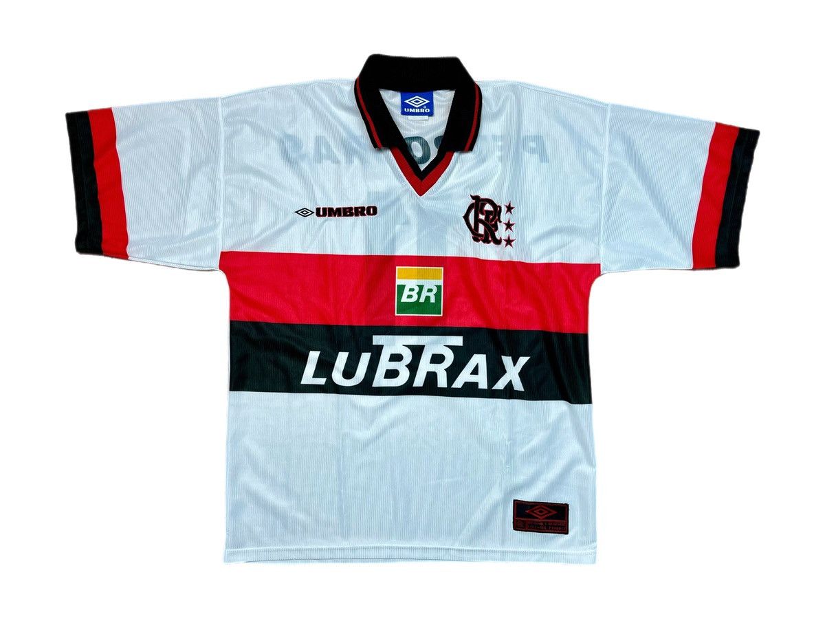 image of Vintage Flamengo 1999 Romario 11 Umbro Jersey Shirt Trikot in White Black Red, Men's (Size Large)