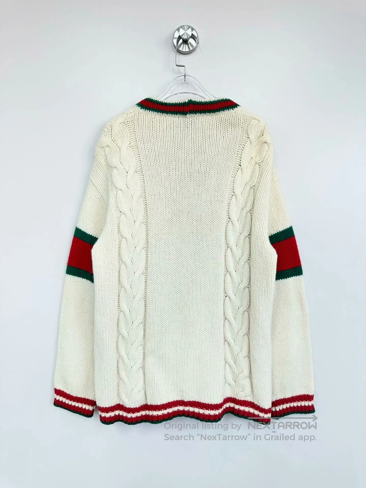 Gucci Guicci Beige Red and Green Striped Knit Cardigan| Size L / US 10 / IT 46 - 2 Thumbnail