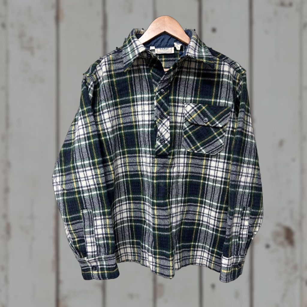 VINTAGE L.L. Bean Mens Pullover Wool Flannel Shirt USA Made Plaid L