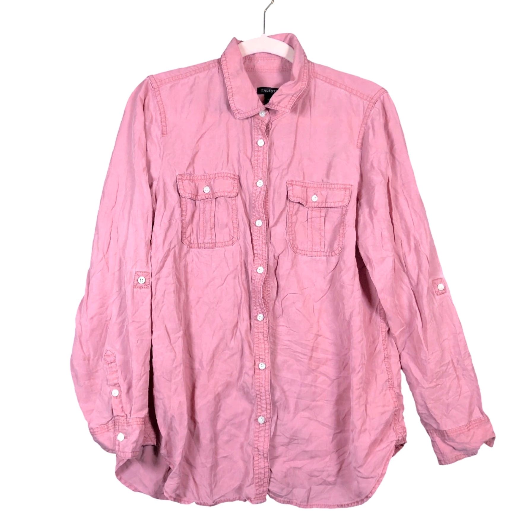 Talbots Talbots Womens Shirt Pink Collared Button-Down Roll Tab Sleeve 100% Lyocell M Size M / US 6-8 / IT 42-44 - 2 Thumbnail