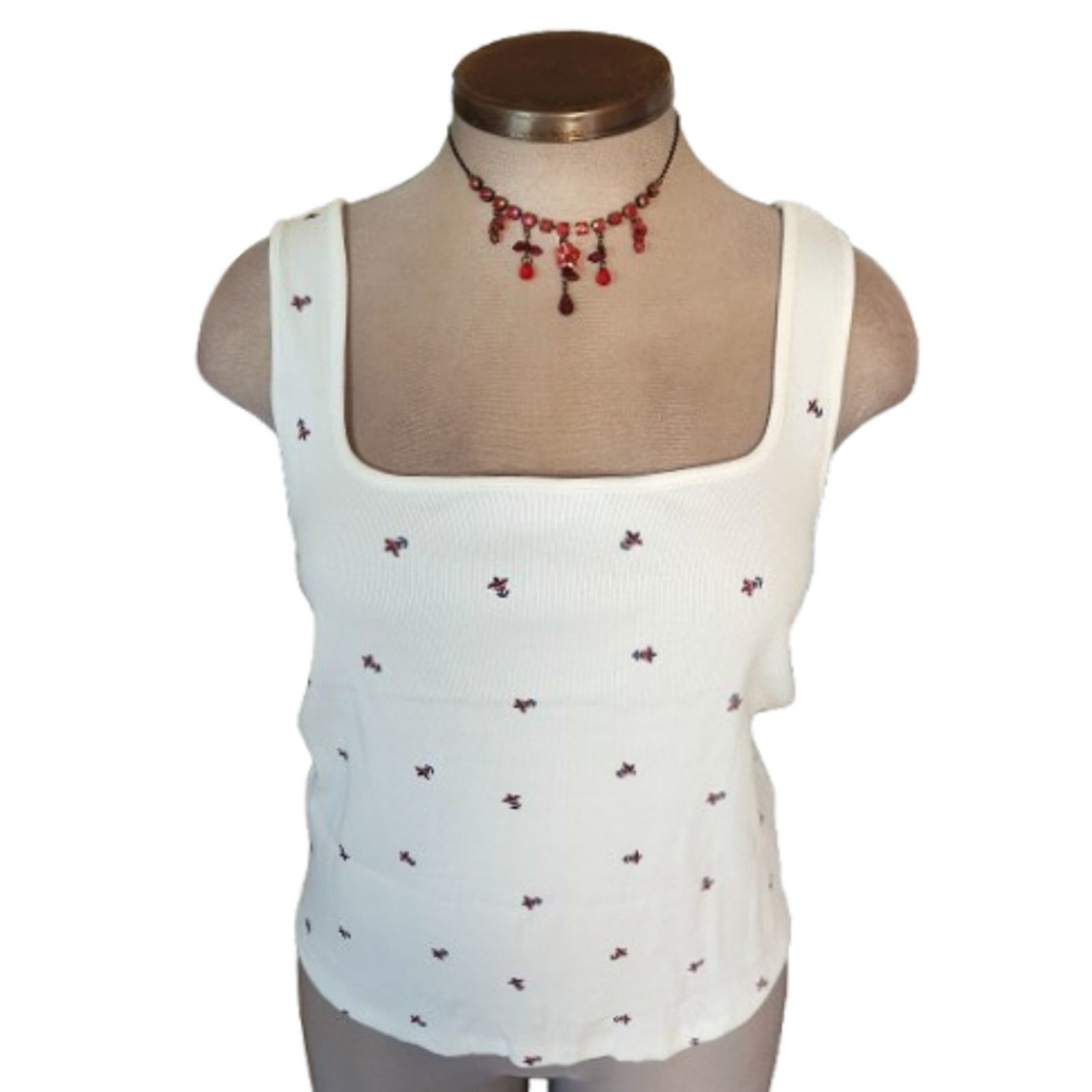 Old Navy OLD NAVY ☆ TINY FLOWERS ☆ WHITE RIBBED TANK TOP 4x ☆ NWT Size 4XL / US 24-26 - 2 Thumbnail