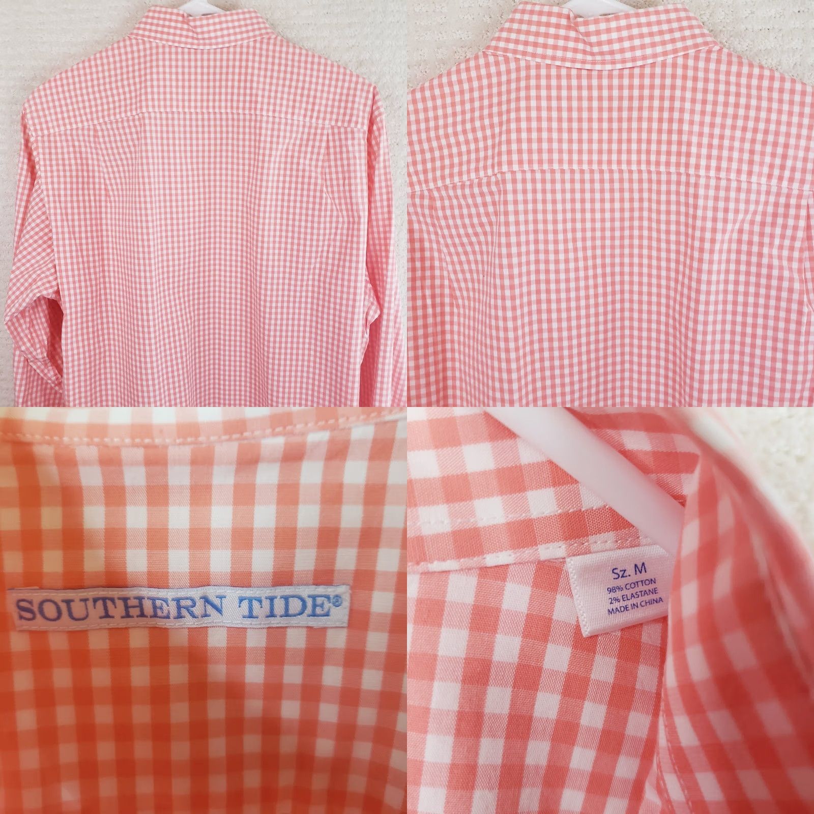 Southern Tide Southern Tide Shirt Mens M Coral White Check Long Sleeve Button-Down Collar Dress/Workwear Casual Shirt Size US M / EU 48-50 / 2 - 8 Thumbnail