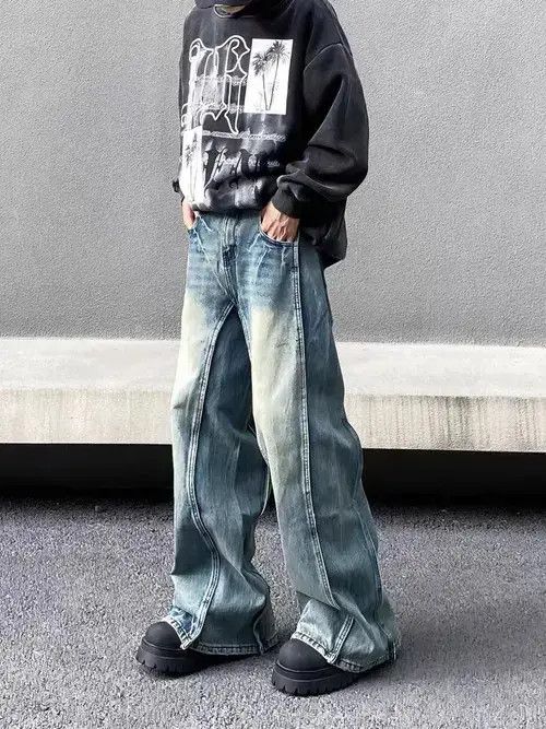 Jean Vintage washed and distressed patchwork baggy jeans Size US 30 / EU 46 - 7 Thumbnail