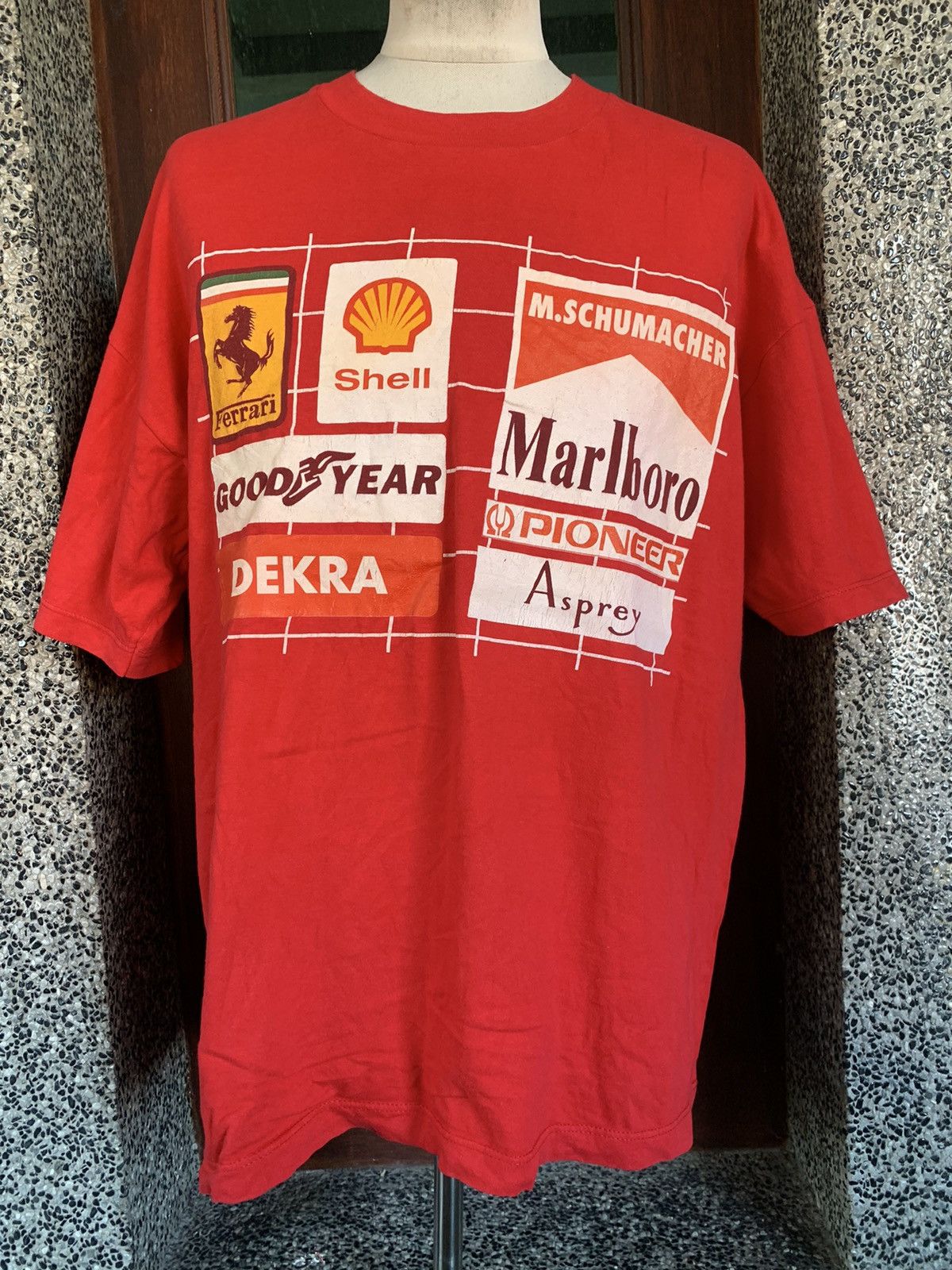 image of Vintage Michael Schumacher Marlboro Ferrari F1 Team T Shirt in Red, Men's (Size XL)