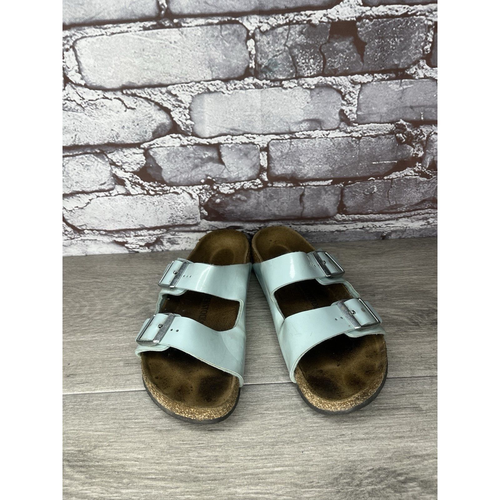 Birkenstock Birkenstock Arizona Turquoise Leather Slide Sandals Big Girl Size US 4 / IT 34 - 12 Thumbnail
