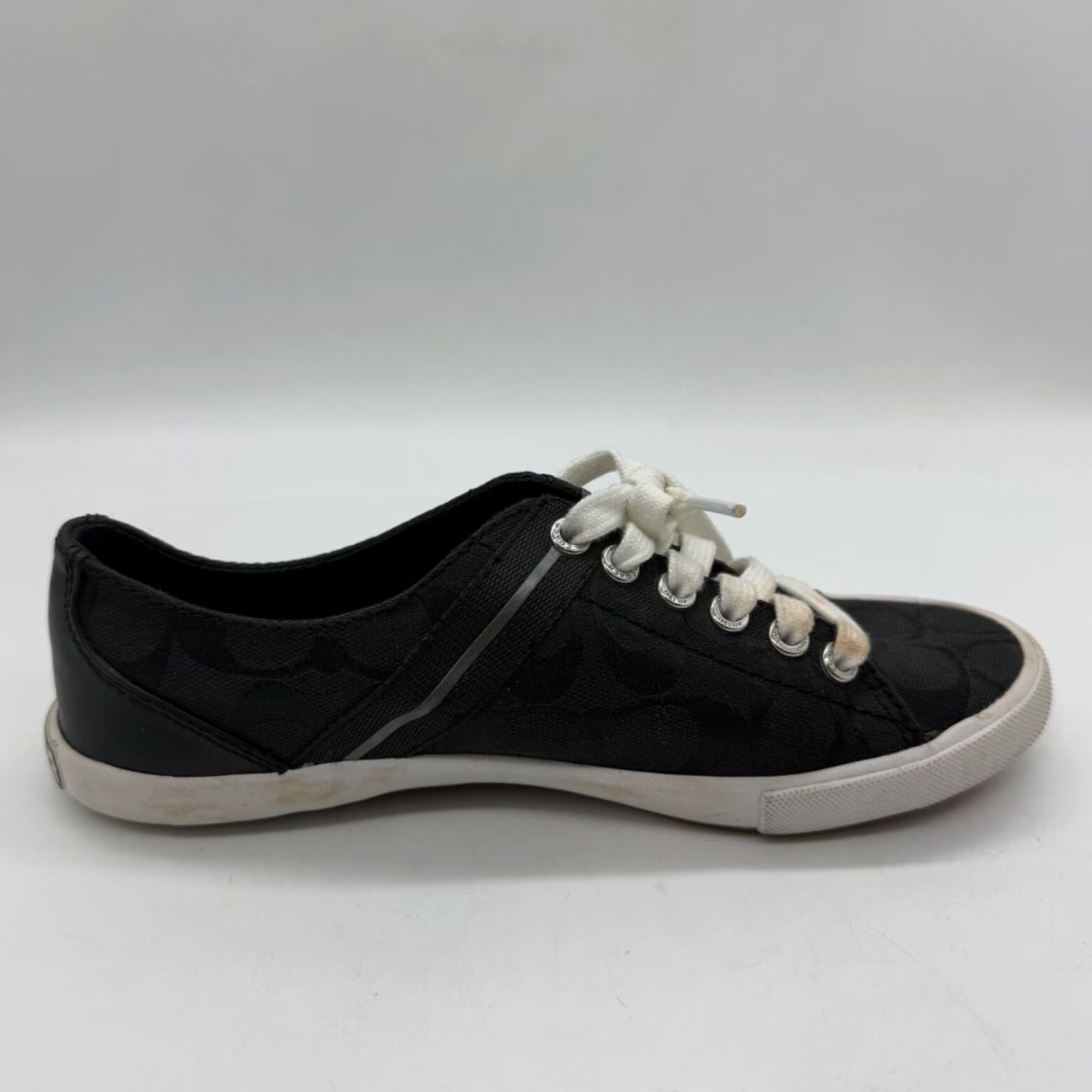 Coach Coach Womens Lesley Sneakers Size 6.5 B Black Logo Print Lace Up Canvas Shoes Size US 7 / IT 37 - 6 Thumbnail