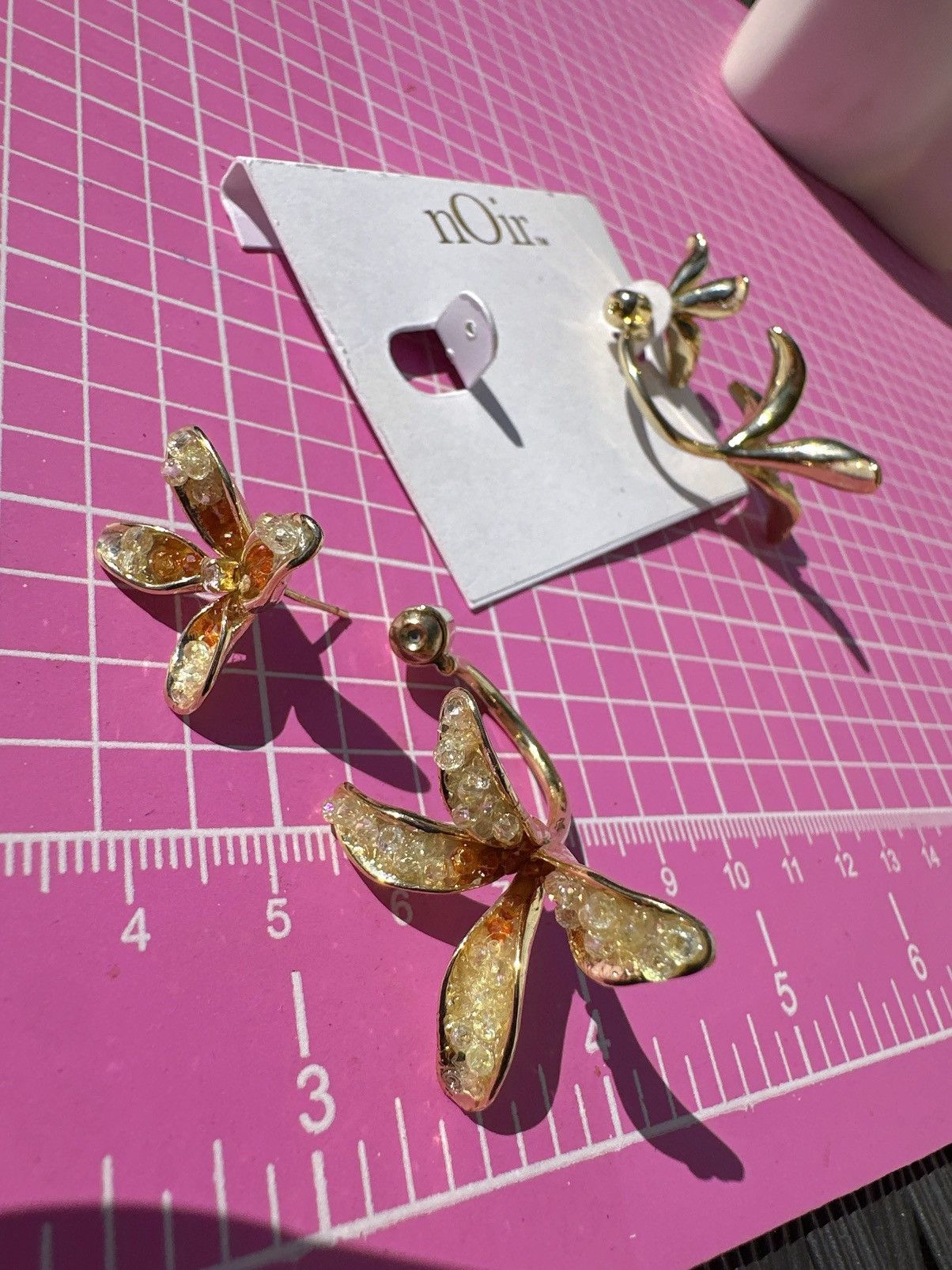 Designer Noir earrings 2pc lock back gold tone orange yellow beads Size ONE SIZE - 2 Thumbnail