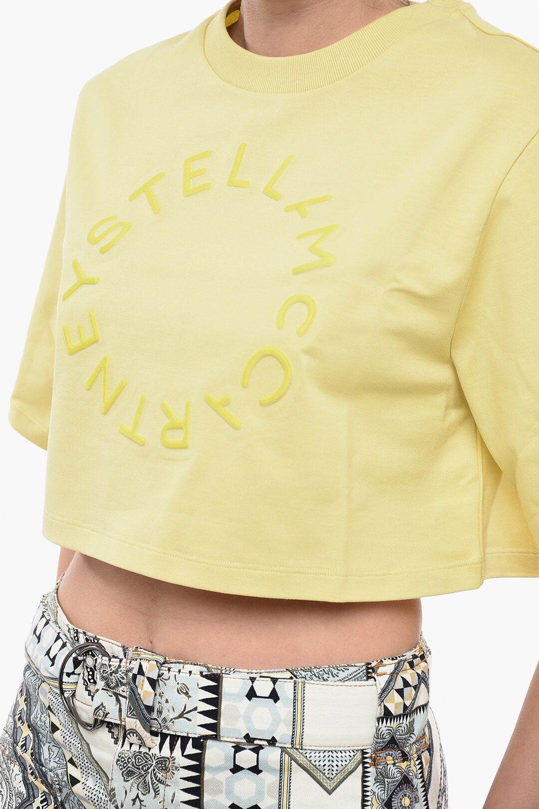 Stella McCartney og1mm0824 Cotton Crop T-Shirt With Flocked Logo in Yellow Size S / US 4 / IT 40 - 3 Thumbnail