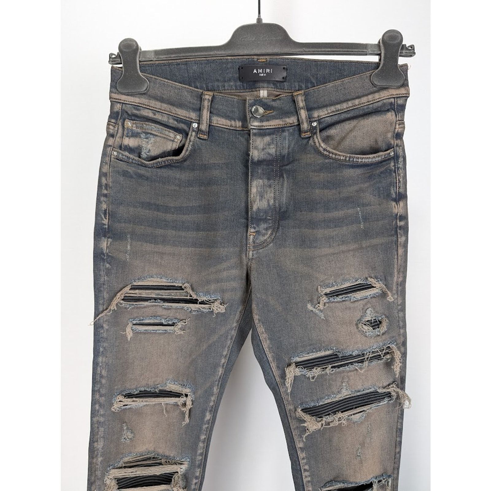 Amiri o1rshd1 Leather Thrasher Jeans in Dark Indigo Size US 32 / EU 48 - 3 Thumbnail
