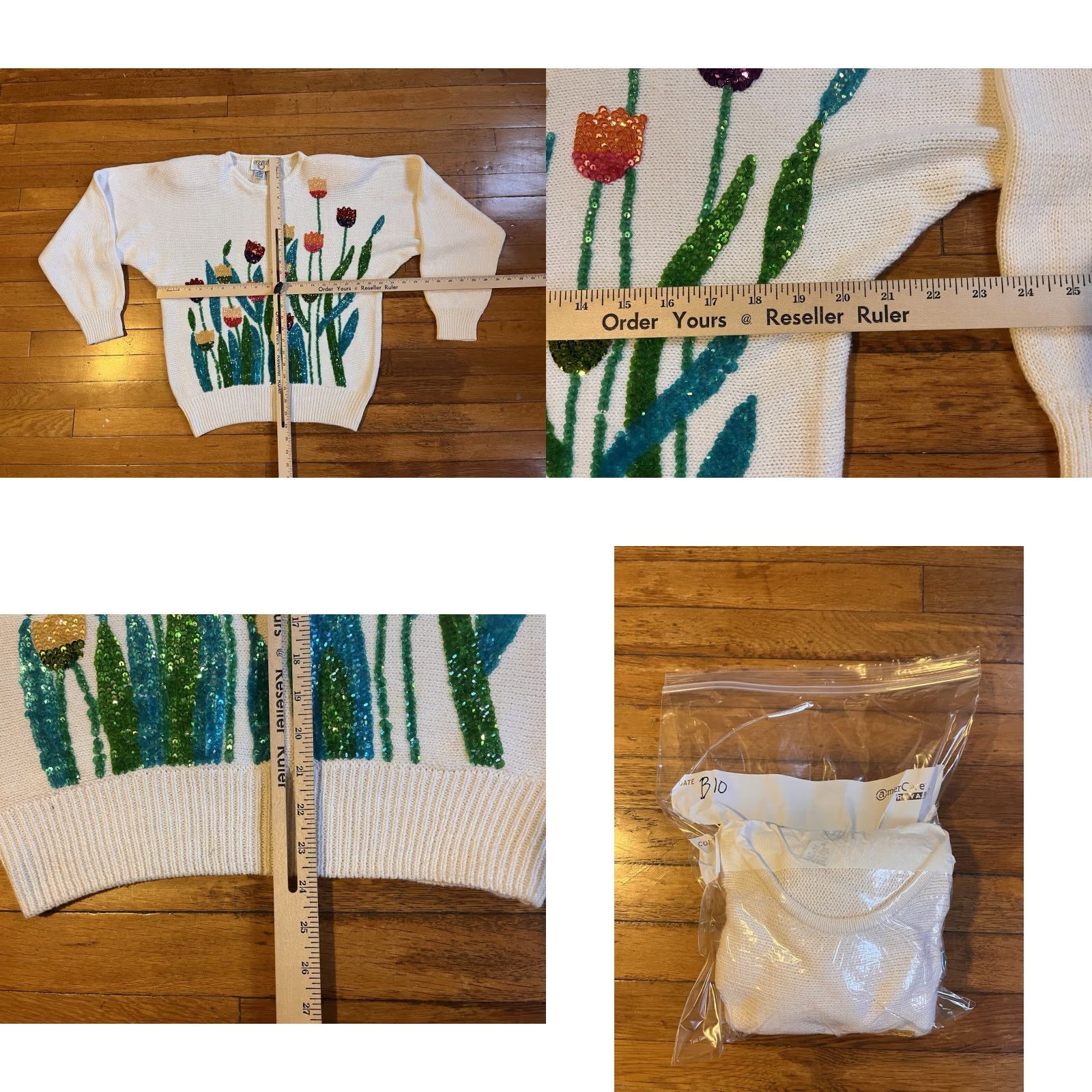 Vintage VINTAGE Cerville Floral Sequined Sweater Women’s M White 80s Sweater Size M / US 6-8 / IT 42-44 - 8 Thumbnail