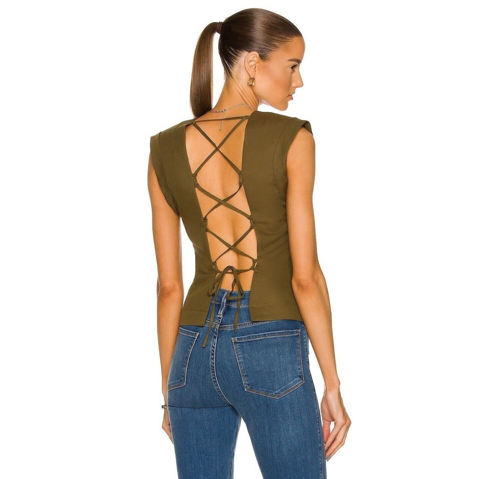 Frame Frame Women Linen/Cotton Lace Back Sleeveless Top Size L Size L / US 10 / IT 46 - 2 Thumbnail