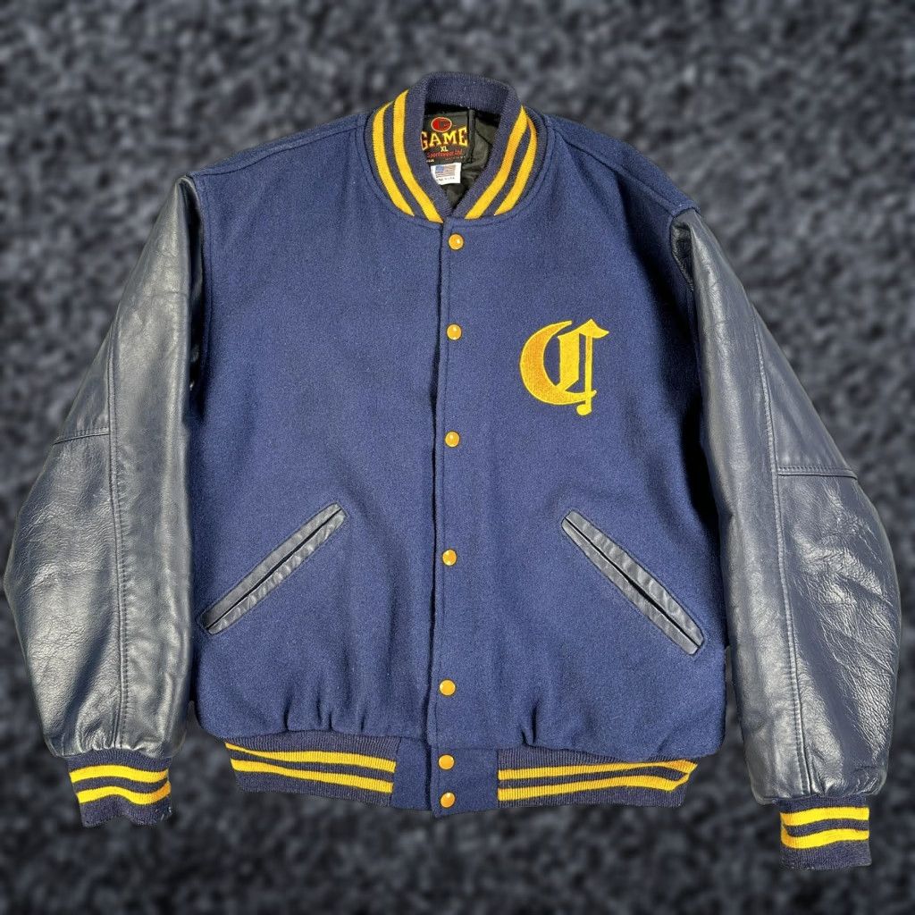 VINTAGE Game Sportswear Corona Extra Varsity Jacket Mens XL Blue Wool Leather USA Jacket