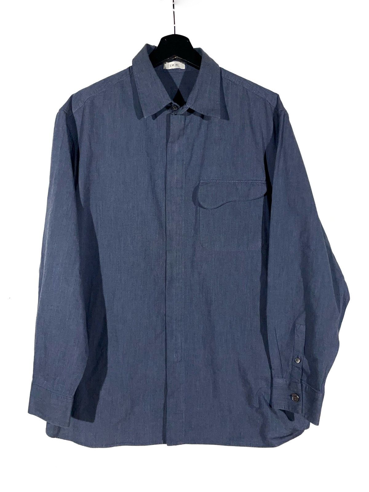 image of Dior Blue Zip Shirt Size L Made In Italy Pearl Button, Men's