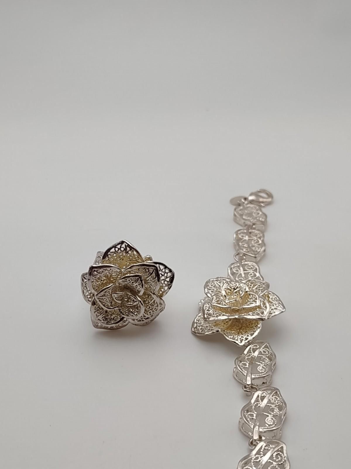 The Unbranded Brand Sterling Silver Rose Ring & Bracelet Set Floral Filigree Size ONE SIZE - 4 Thumbnail