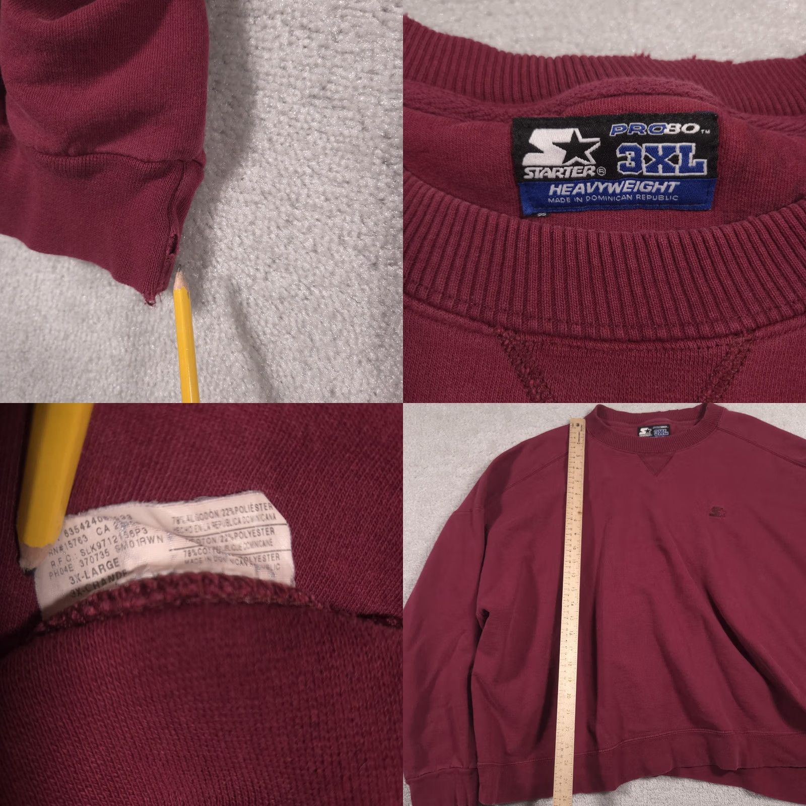 Starter Starter Sweatshirt Mens 3XL Red Heavyweight Crewneck Pullover Fleece Embroidered Size US XXL / EU 58 / 5 - 8 Thumbnail