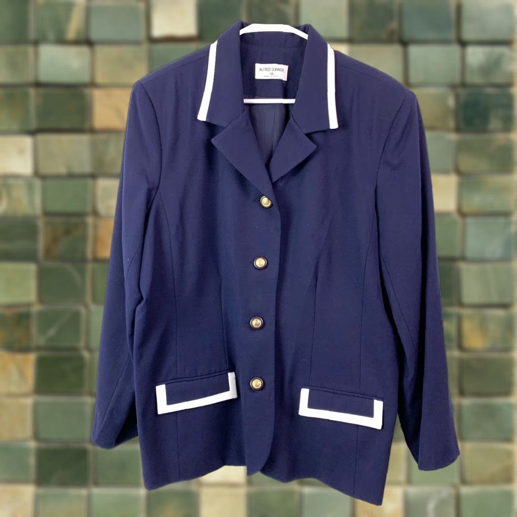 Vintage VINTAGE Alfred Dunner Blazer Jacket Womens 18 Blue Nautical Old Money 1990s Suit Jacket/Blazer Womens Size XXL / US 16-18 / IT 52-54 - 1 Thumbnail