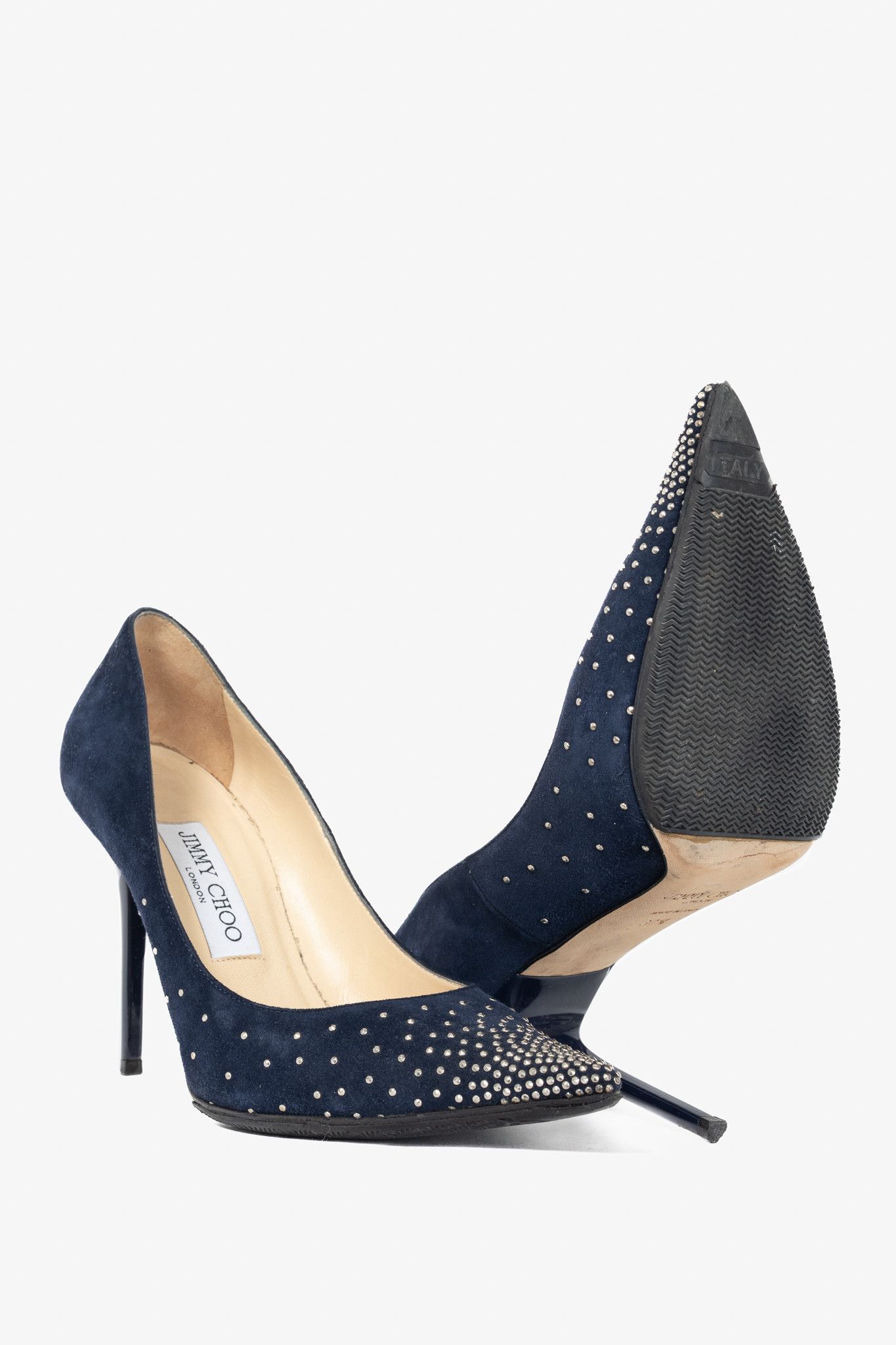Jimmy Choo Jimmy Choo Abel Navy Suede Rhinestone-Embellished Pumps Size US 7 / IT 37 - 4 Thumbnail