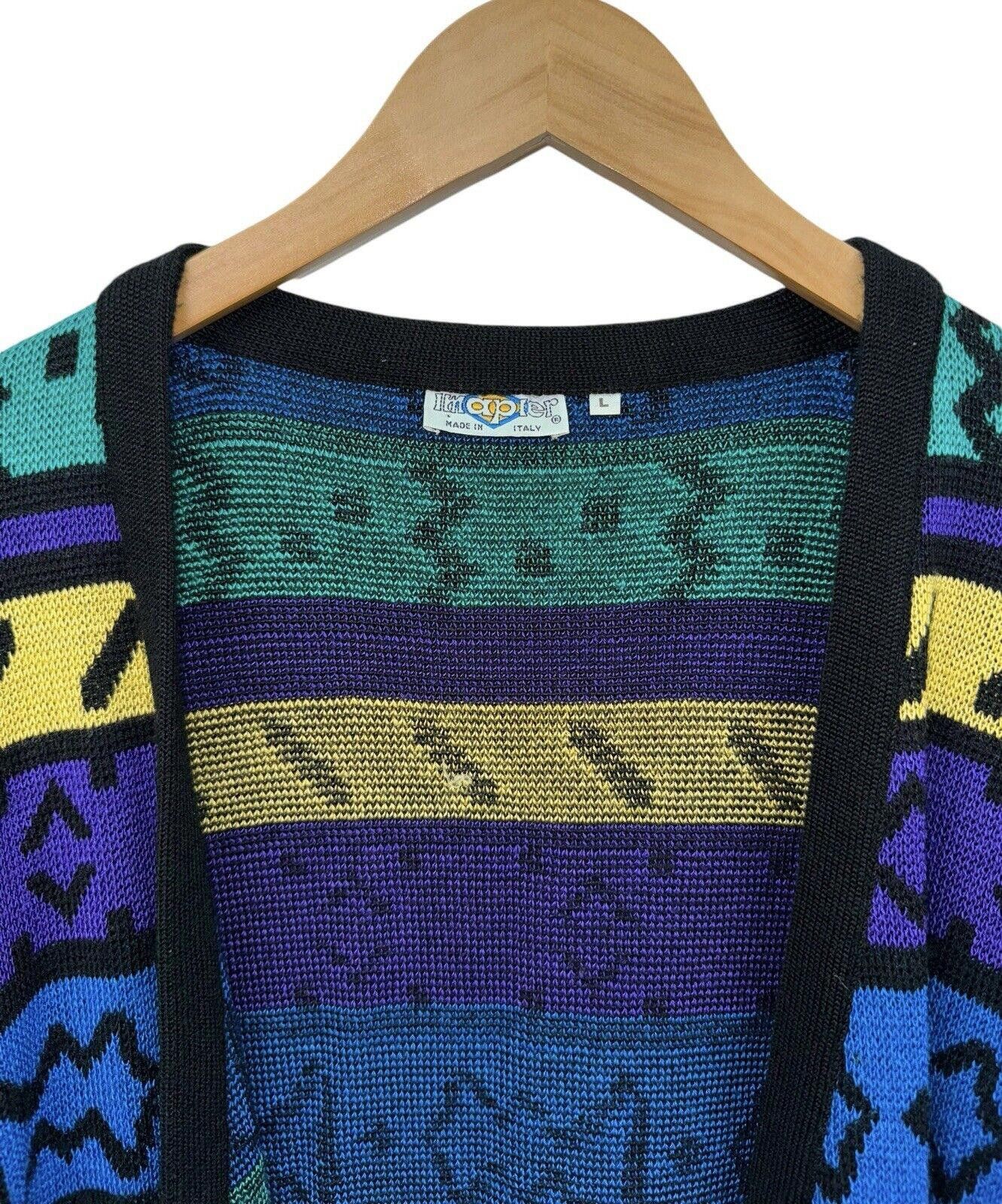 Designer Vintage Imapier Italy 90s Geometric Cosby Knit Cardigan L Size US L / EU 52-54 / 3 - 5 Thumbnail