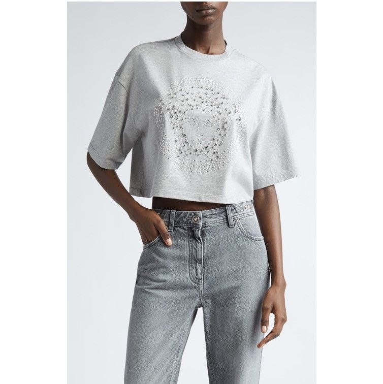 Versace Versace Crystal Medusa Crop Boxy T-Shirt Tee Top Gray IT 40 Size S / US 4 / IT 40 - 3 Thumbnail