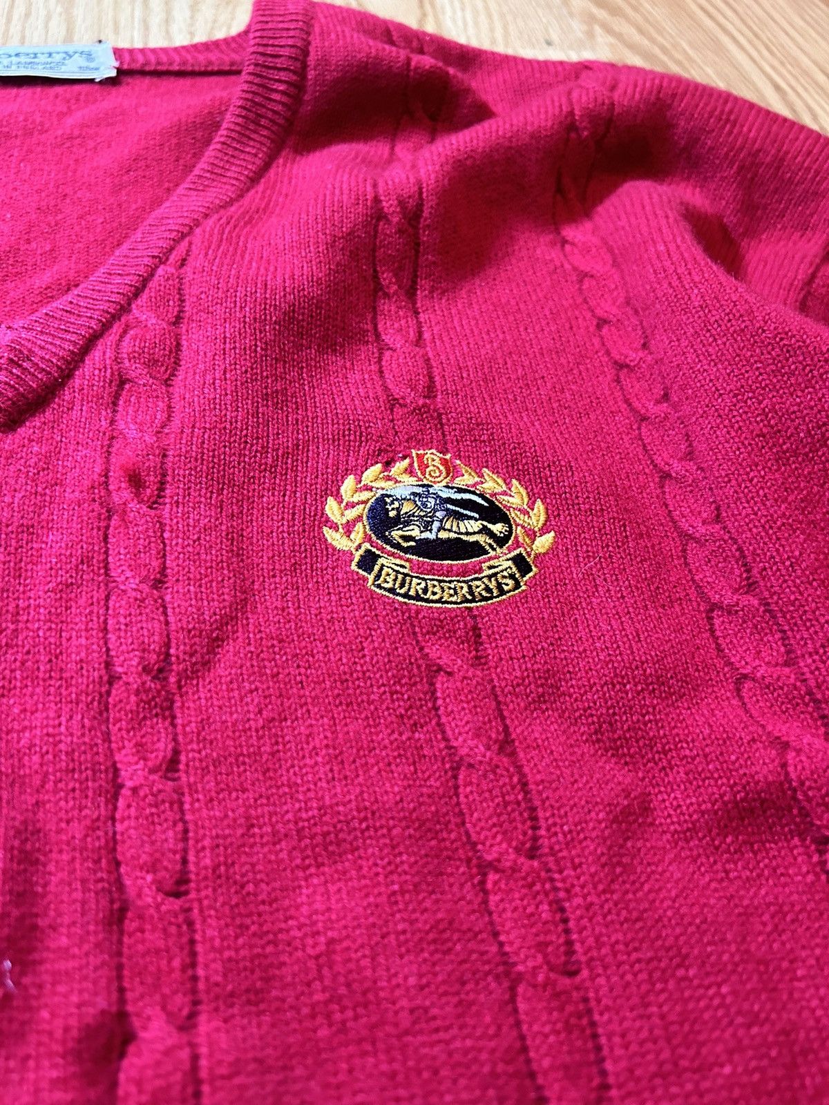 Burberry Vintage Burberry Big Logo Red Cotton Knit Ribbed Sweater Size US L / EU 52-54 / 3 - 2 Thumbnail