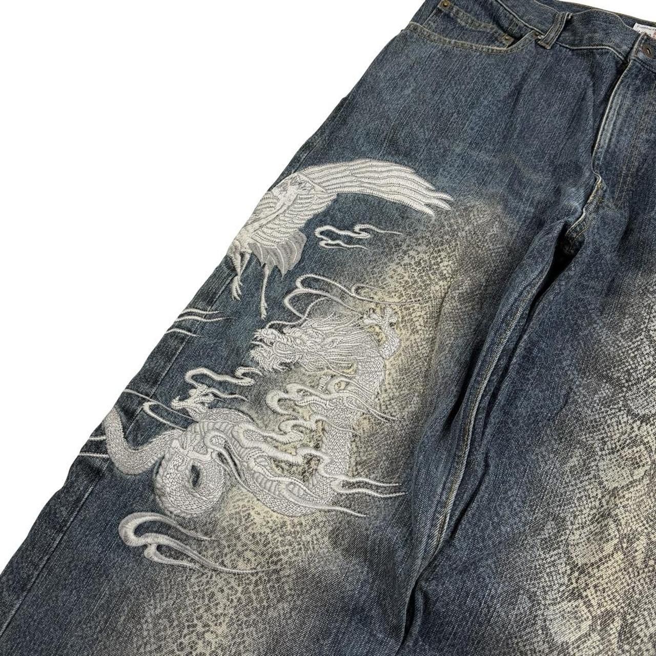Karakuri Tamashii Karakuri Tamashii Embroidered Dragon Japanese Jeans Waist 37 Size US 37 - 2 Thumbnail