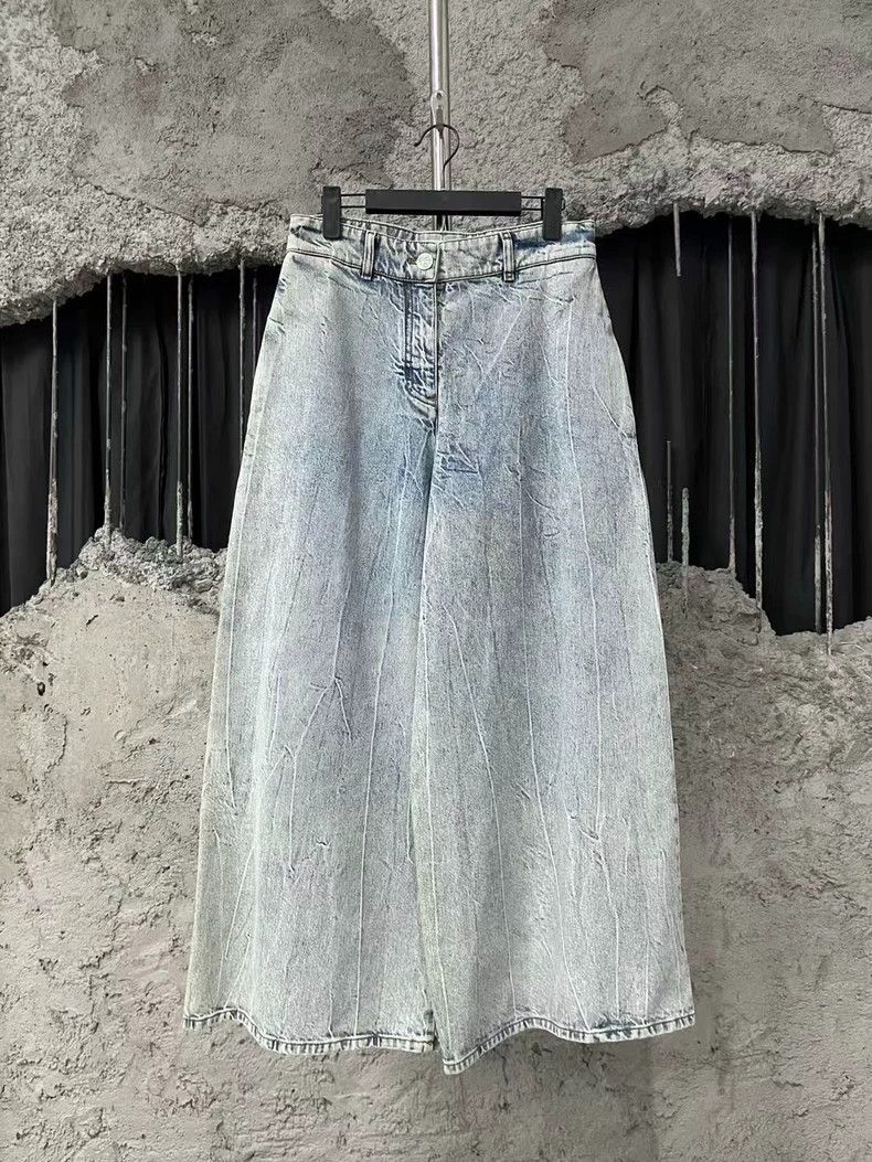 Chanel Chanel Leather brand pleated wide-leg jeans on the back Size 25" / US 0 / IT 36 - 1 Thumbnail