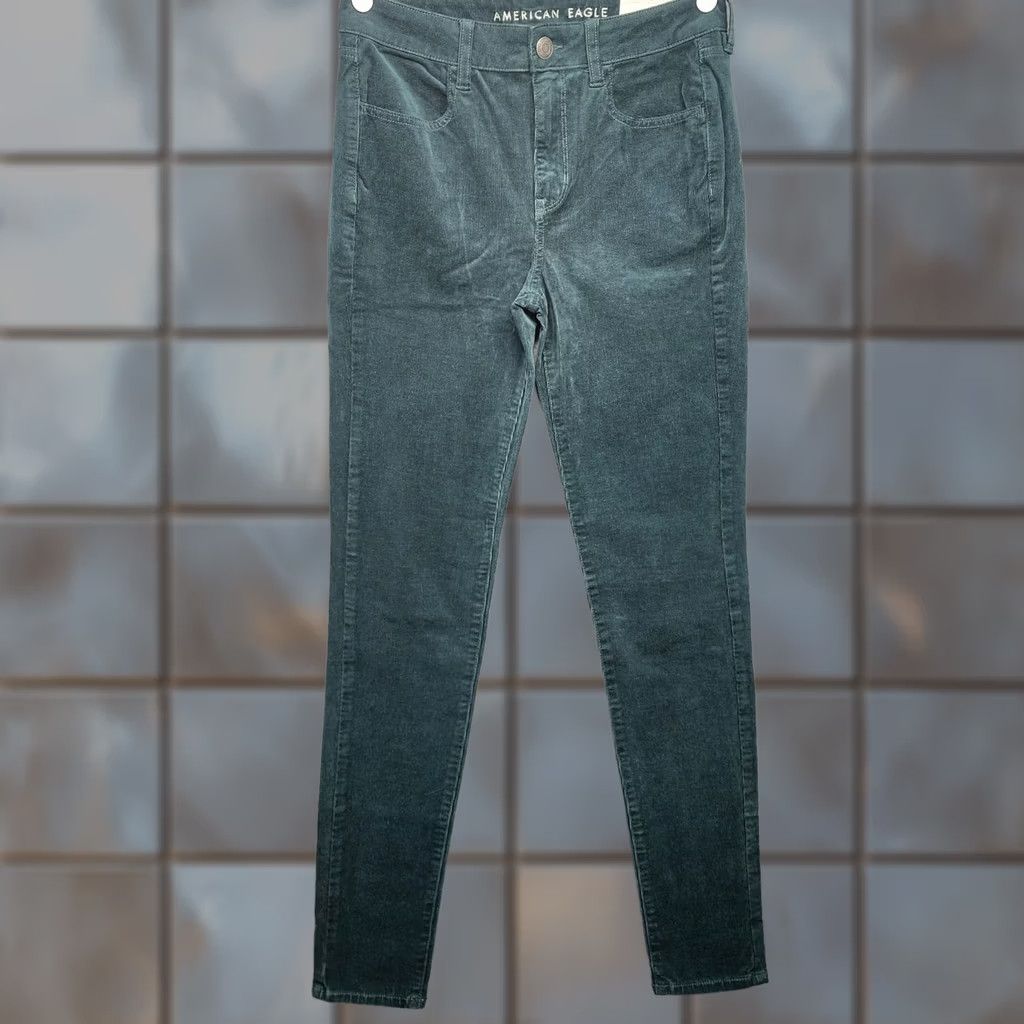 American Eagle Outfitters VINTAGE American Eagle Corduroy Pants Womens 8 Long Green Super Stretch Hi Rise Jegging Mens? Size 30" / US 8 / IT 44 - 1 Thumbnail