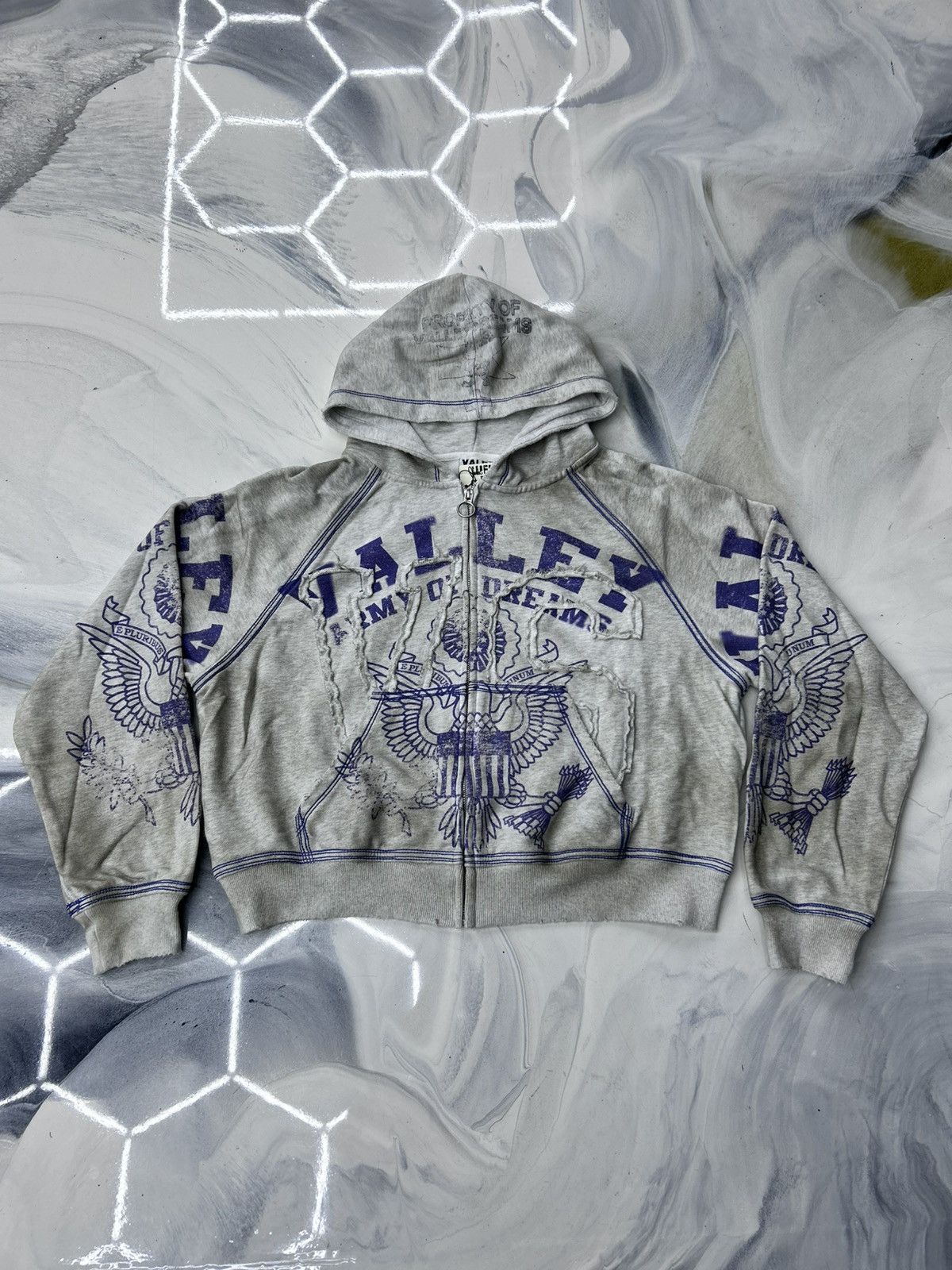 Vale Vale Army Zip Up Hoodie Grey Blue Size M | Grailed