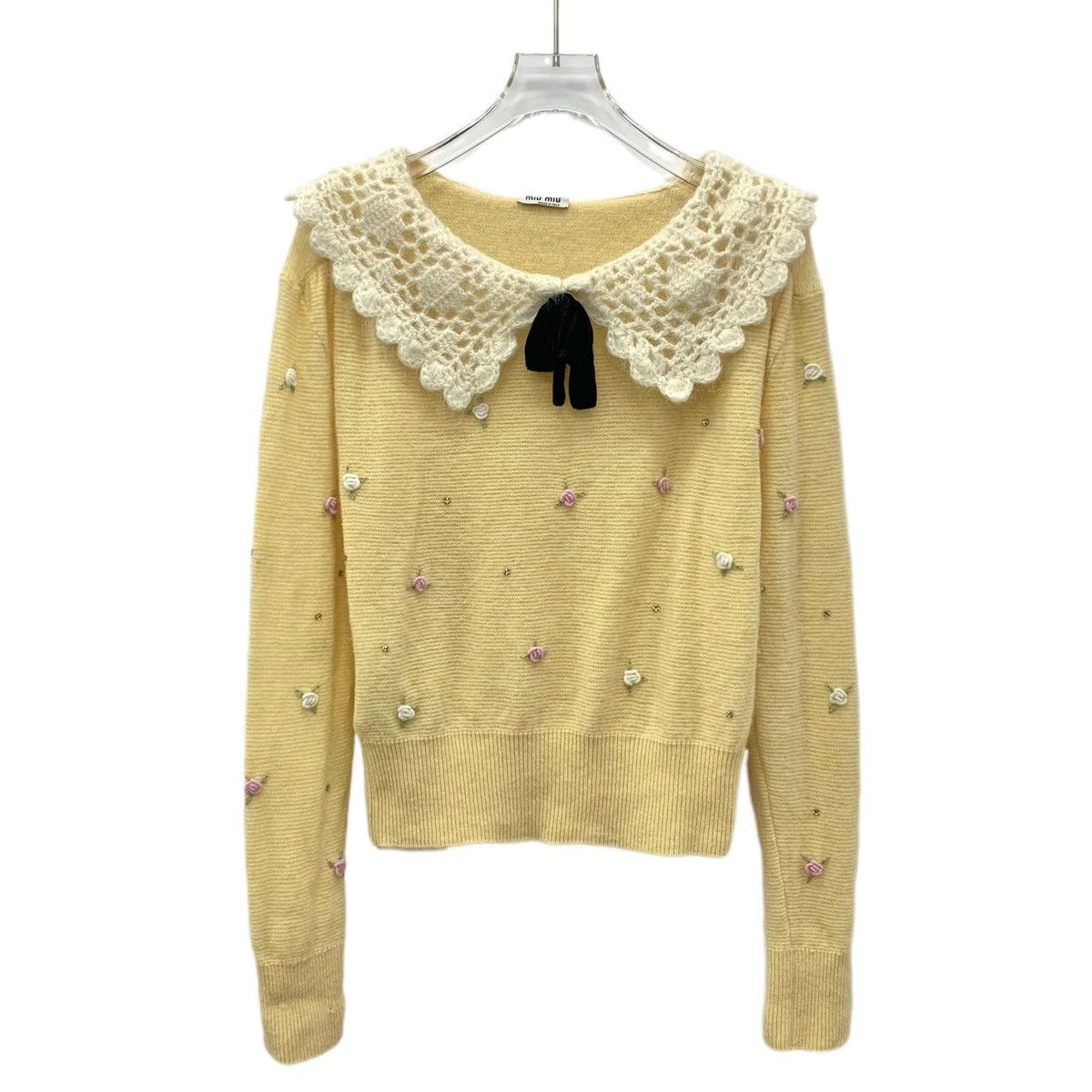 Miu Miu Miu Miu Yellow Rhinestone Long Sleeve Knit Sweater K26WX Size S / US 4 / IT 40 - 1 Thumbnail