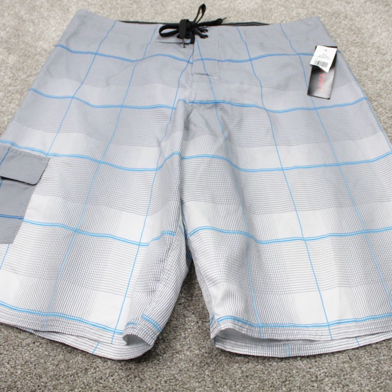 Vintage Linea Uomo Swim Bottom Trunks XL Mens Grey/Blue Lined 100% Polyester Check Pattern 90s NWT Bottom Mens XL Size 46R - 2 Thumbnail