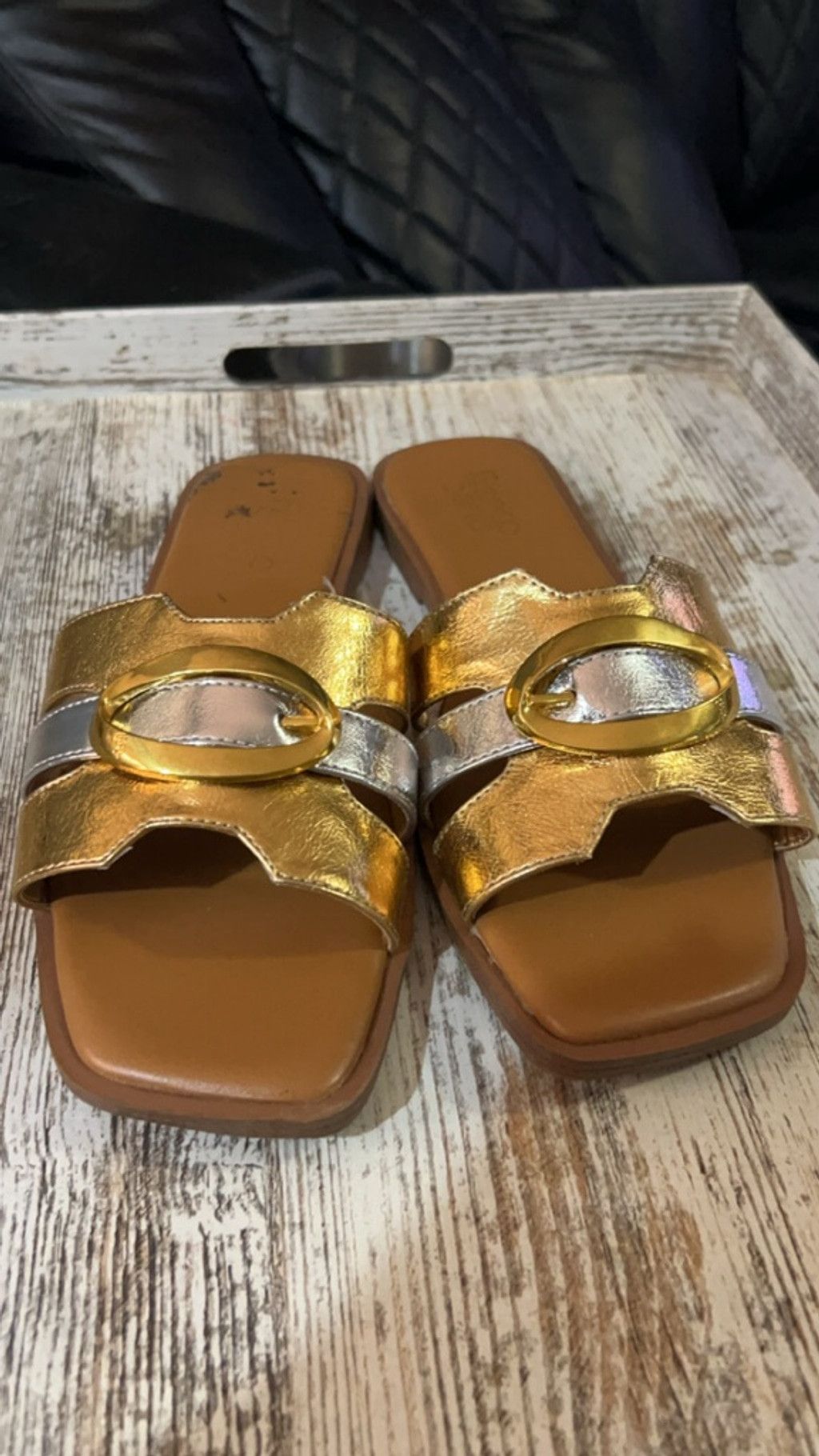 Franco Sarto Women's Franco Sarto Gold Silver Milada Flat Sandals Size 10 Size US 10 / IT 40 - 1 Thumbnail
