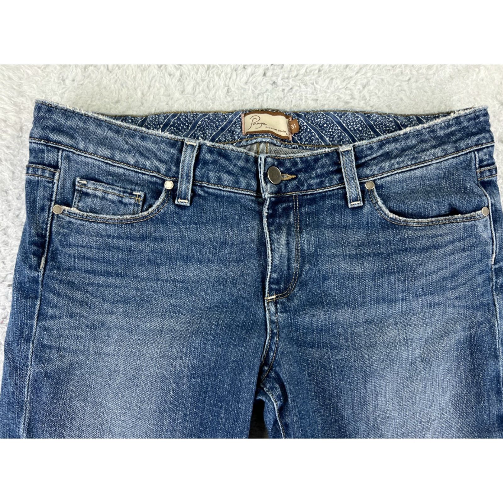 Paige Paige Jeans Women 31 Blue Denim Bootcut Low Rise Laurel Canyon Embellished Embroidered Size 24" / US 00 / IT 34 - 7 Thumbnail