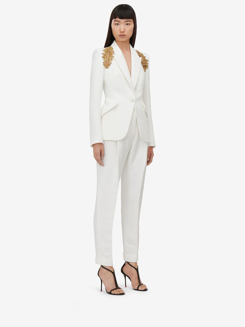 Alexander McQueen o1srvl11e0326 Peak Shoulder Leaf Crepe Jacket in Ivory Size M / US 6-8 / IT 42-44 - 3 Thumbnail