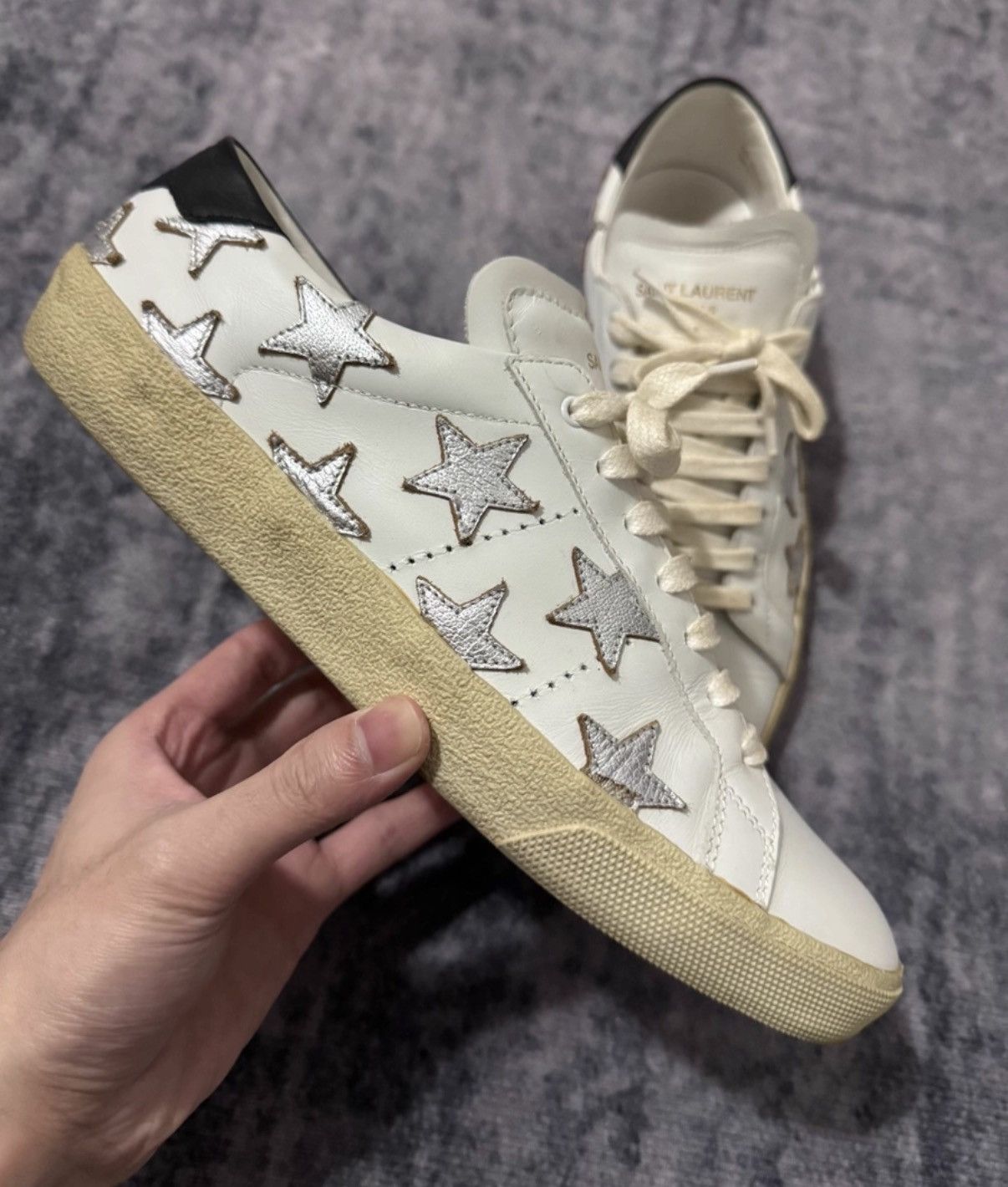 Saint Laurent Paris Saint Laurent 15SS Leather Embroidered Star Low-Top Sneakers Size US 6.5 / EU 39-40 - 2 Thumbnail