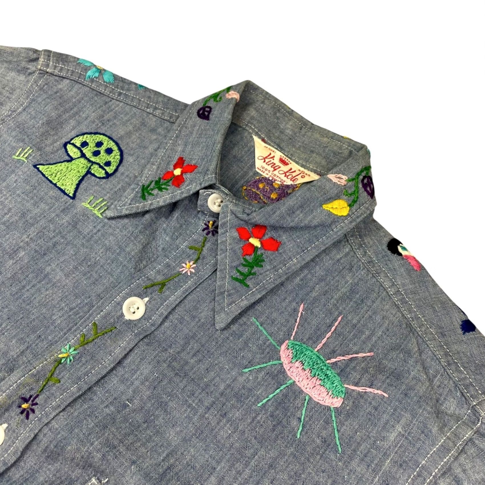 Denime VINTAGE King Kole Denim Shirt Adult Small Blue Long Sleeve Embroidered Hand Sewn Mens 50's Size US S / EU 44-46 / 1 - 2 Thumbnail