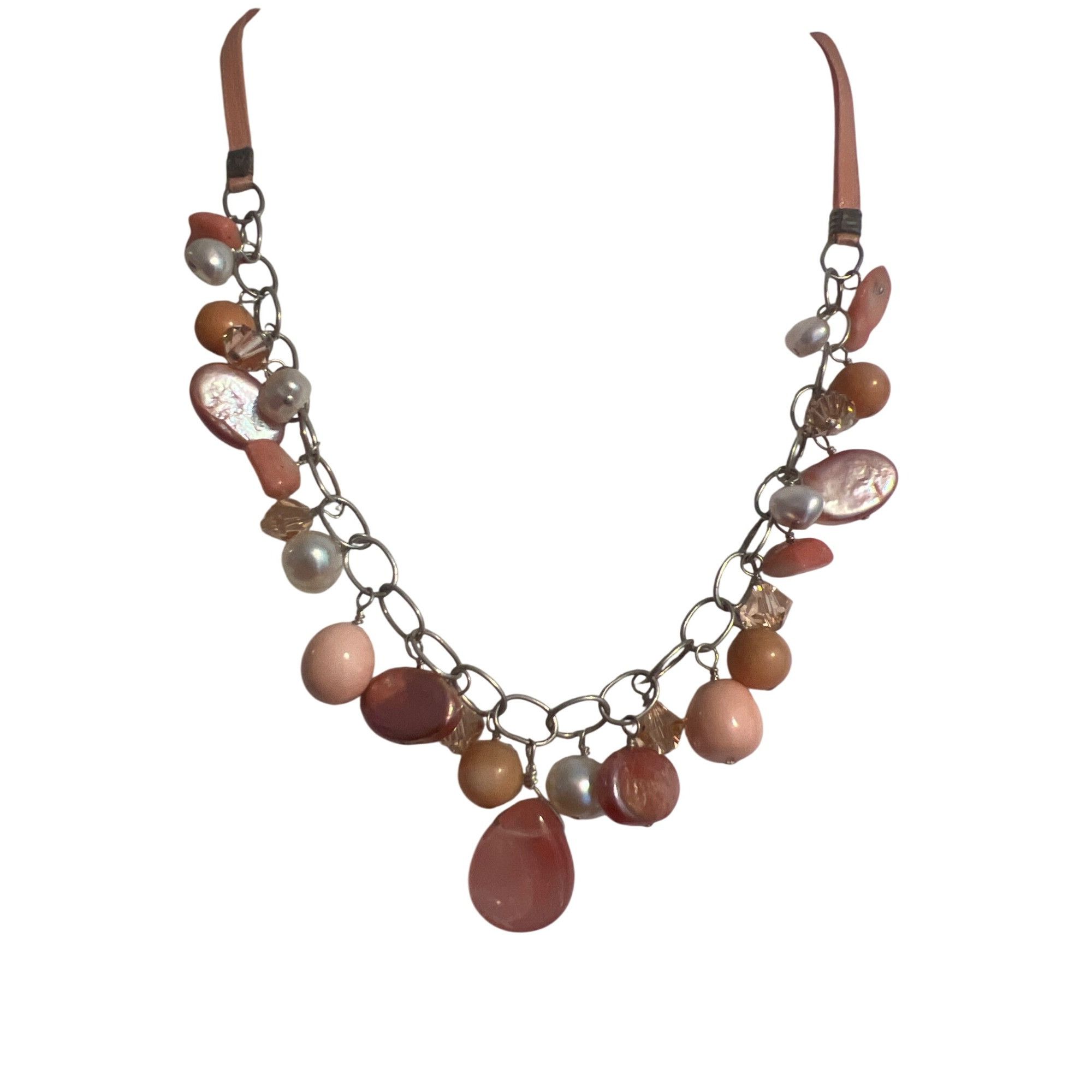 Other Vintage Peach Multi Ribbon Chain Necklace Pearl Glass Beads Size ONE SIZE - 1 Thumbnail