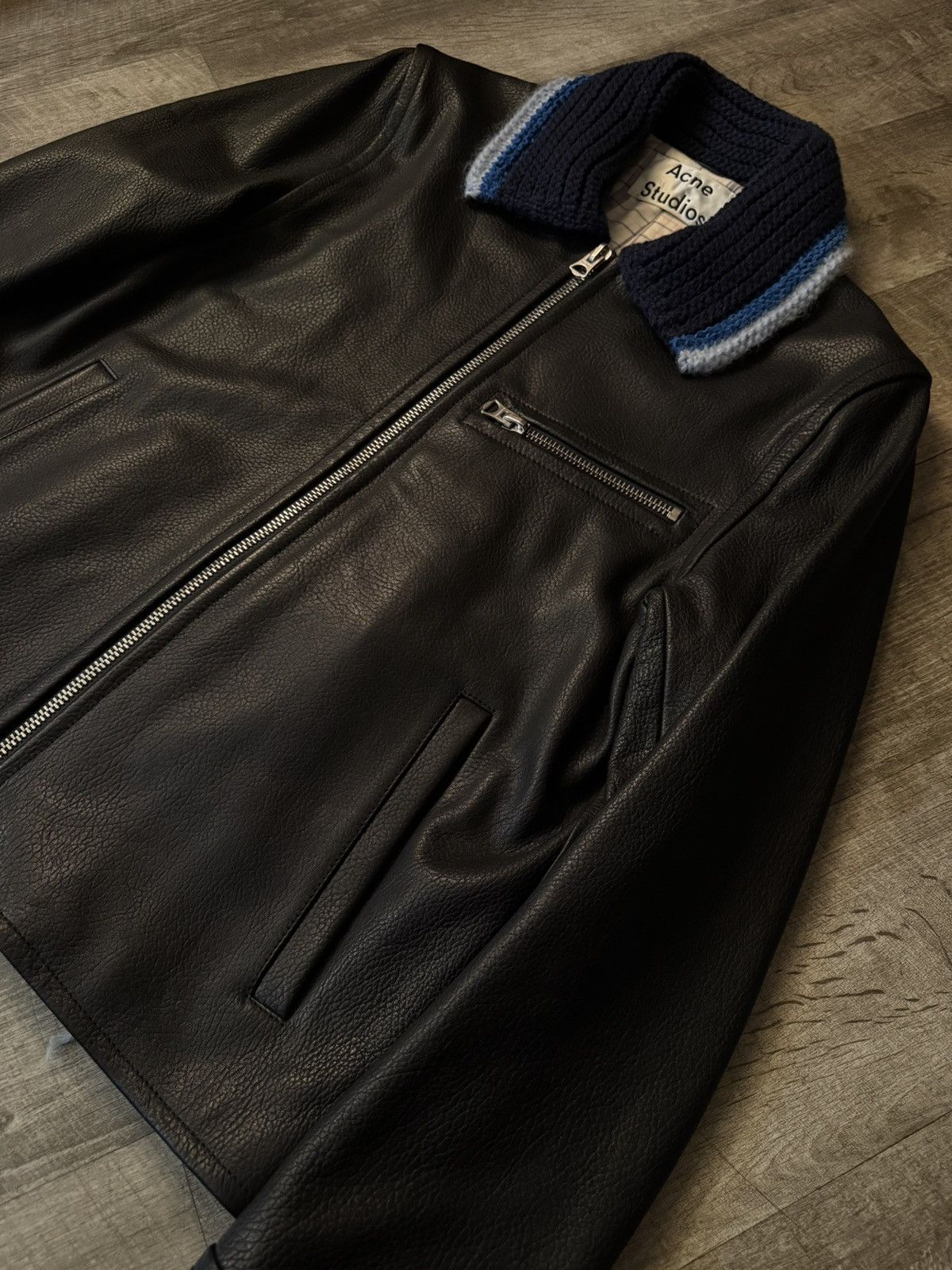 Acne Studios Acne Studios Knit Collar Leather Jacket (FW18) Size US S / EU 44-46 / 1 - 4 Thumbnail