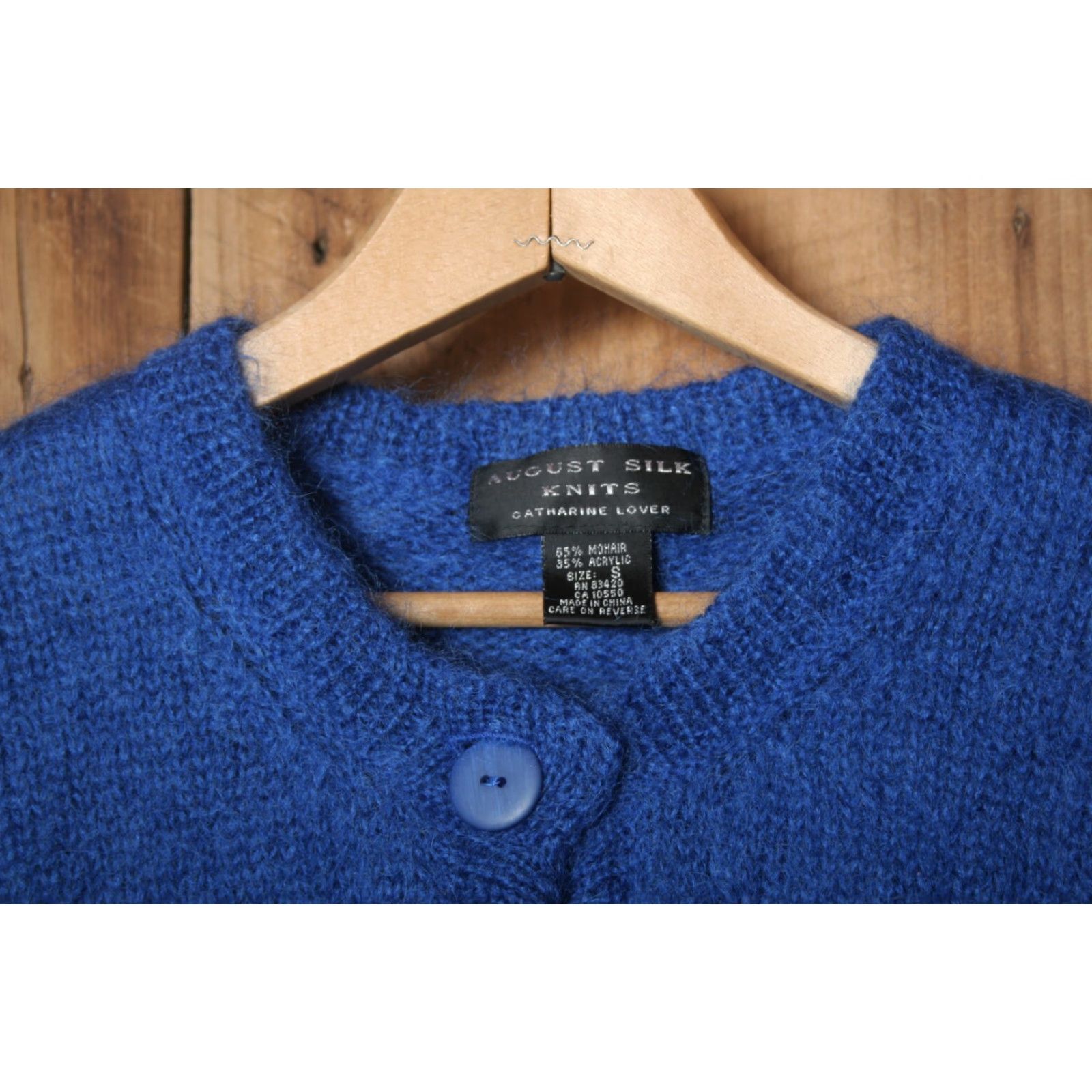 Vintage AUGUST SILK KNITS Catherine Lover Blue Mohair Blend 3/4 Sleeve Cardigan Sz. S Womens Knit Cardigan Blue Mohair Size S / US 4 / IT 40 - 2 Thumbnail
