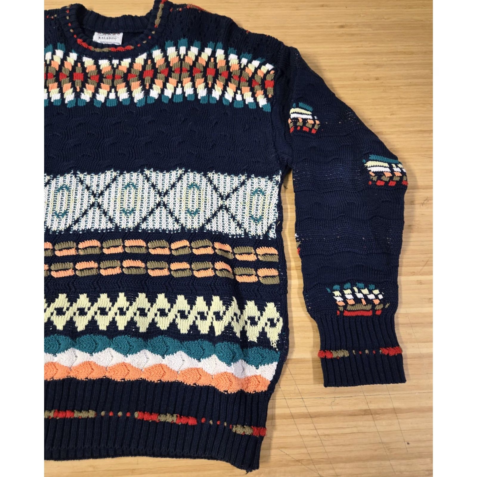 Vintage Kalaroo Australia Sweater Mens Medium Navy 3D Knit Mercerised Cotton Pullover Size US M / EU 48-50 / 2 - 2 Thumbnail