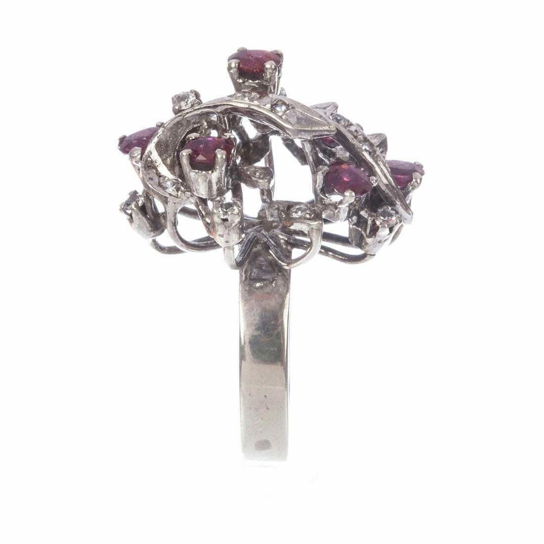 Designer Art Deco Sterling Silver Ruby White Sapphire Cocktail Ring Size ONE SIZE - 4 Thumbnail