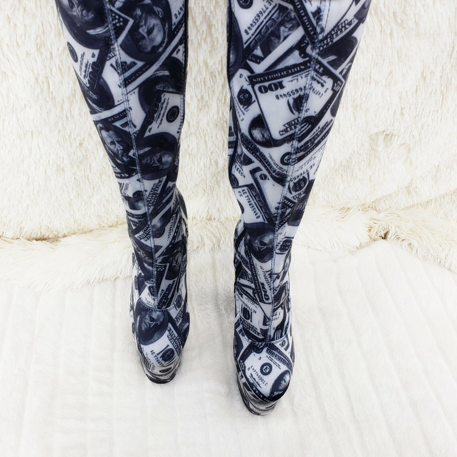 Other Flamingo 3000DP Money Print Stretch Thigh High Platform 8" H Size US 8 / IT 38 - 5 Thumbnail