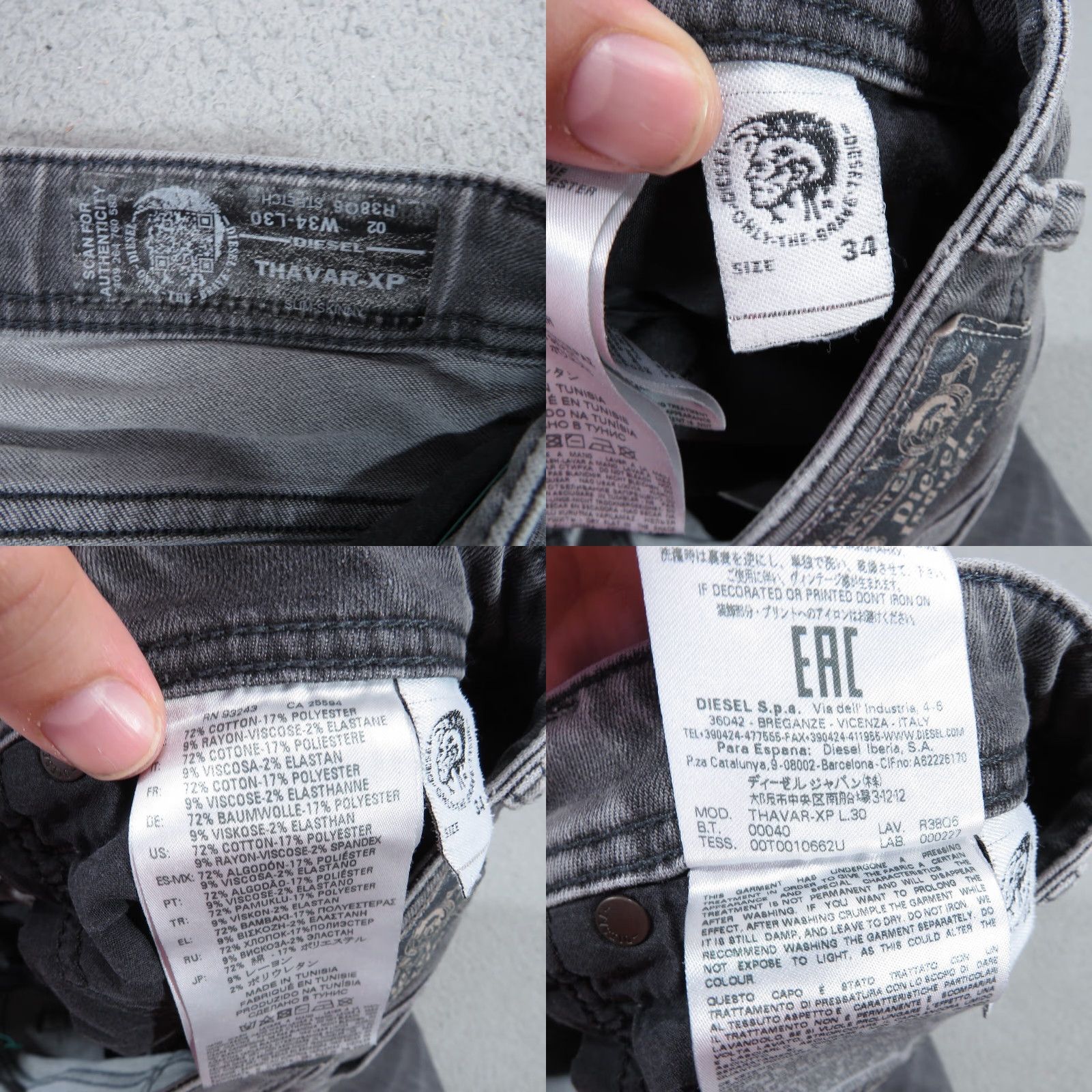 Diesel Diesel Jeans Mens 34x28 Thavar XP Slim Skinny Distressed Grey Wash R38O6 Stretch Jeans Size US 34 / EU 50 - 8 Thumbnail