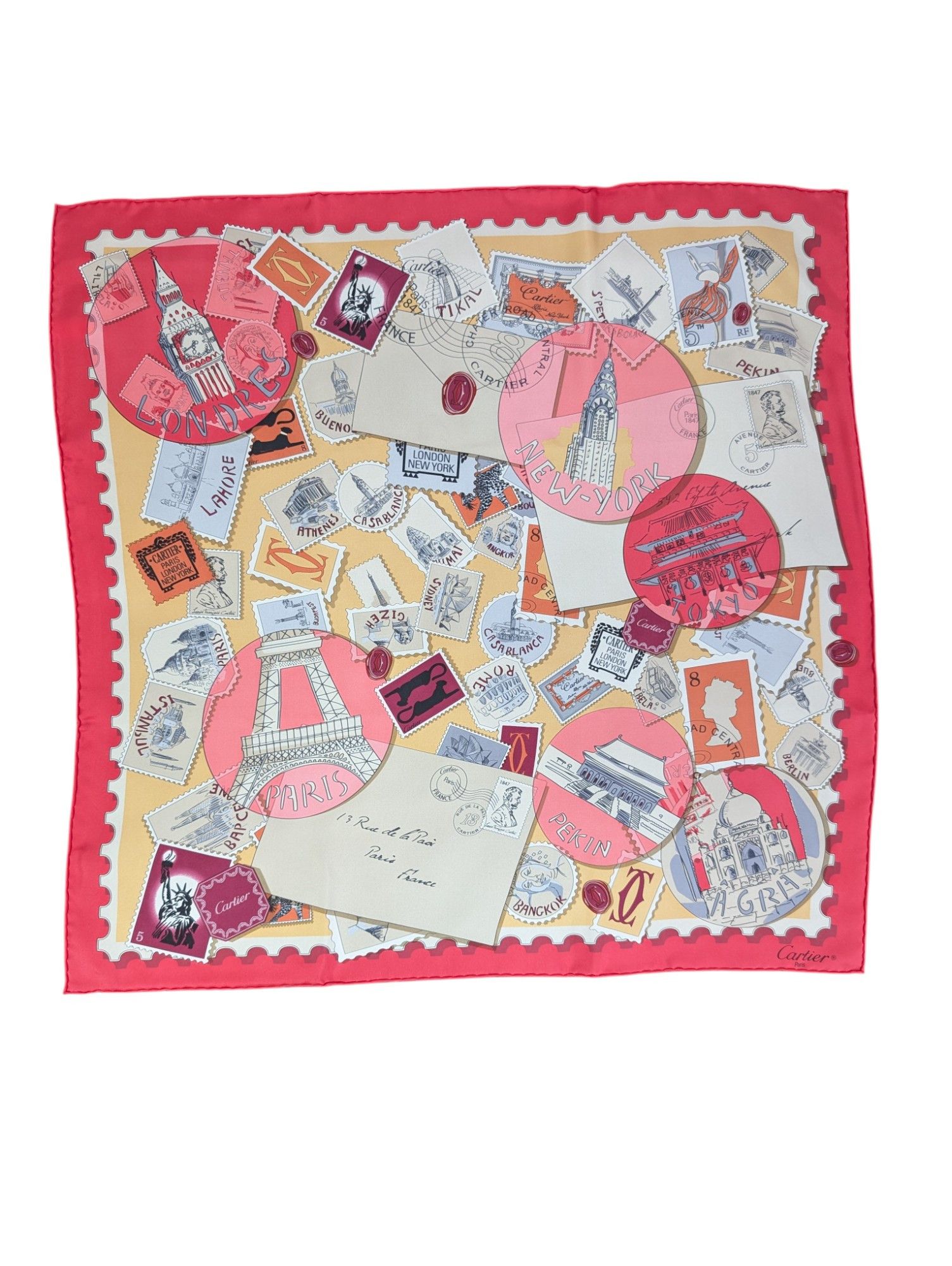 Cartier Stamps And Postal Chops Silk Square Scarf Size ONE SIZE - 1 Thumbnail