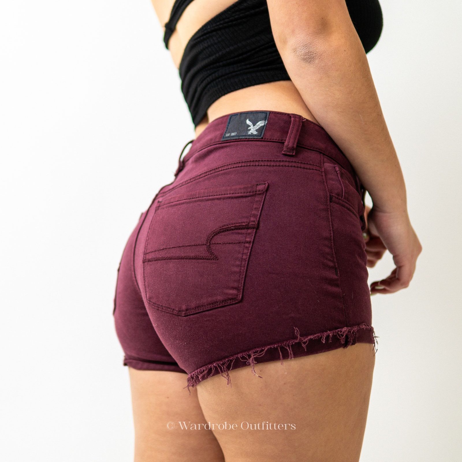 American Eagle Outfitters AEO Plum Denim Super Stretch High Rise Shortie Shorts Size 28" / US 6 / IT 42 - 5 Thumbnail