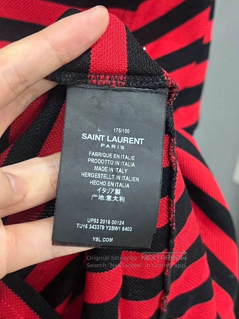 Saint Laurent Paris Saint Laurent Paris Black and Red Striped Short Sleeve Pol Size US L / EU 52-54 / 3 - 4 Thumbnail
