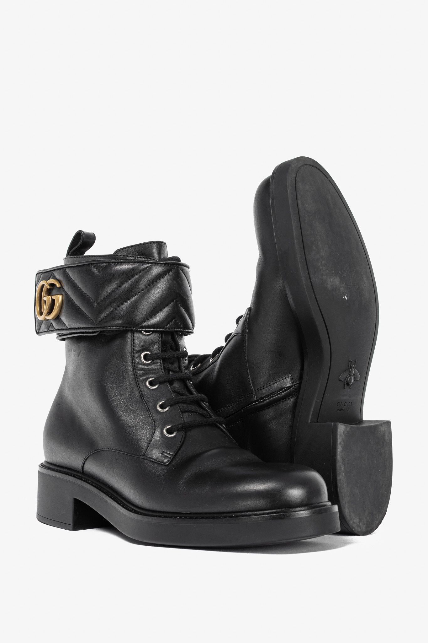 Gucci Gucci Black Leather Double G Combat Ankle Boots Size US 9 / IT 39 - 4 Thumbnail