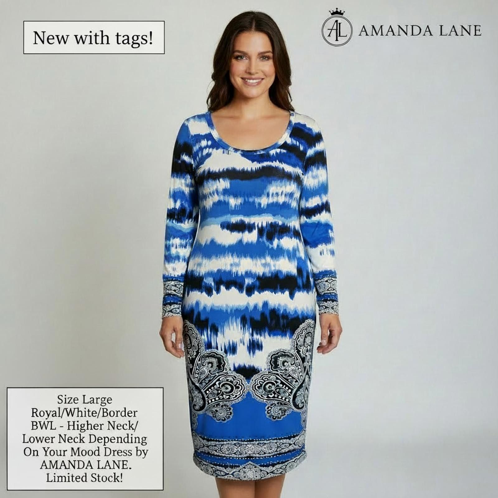 Other Amanda Lane Royal Blue and White Mood Dress with Paisley and Size L / US 10 / IT 46 - 1 Thumbnail
