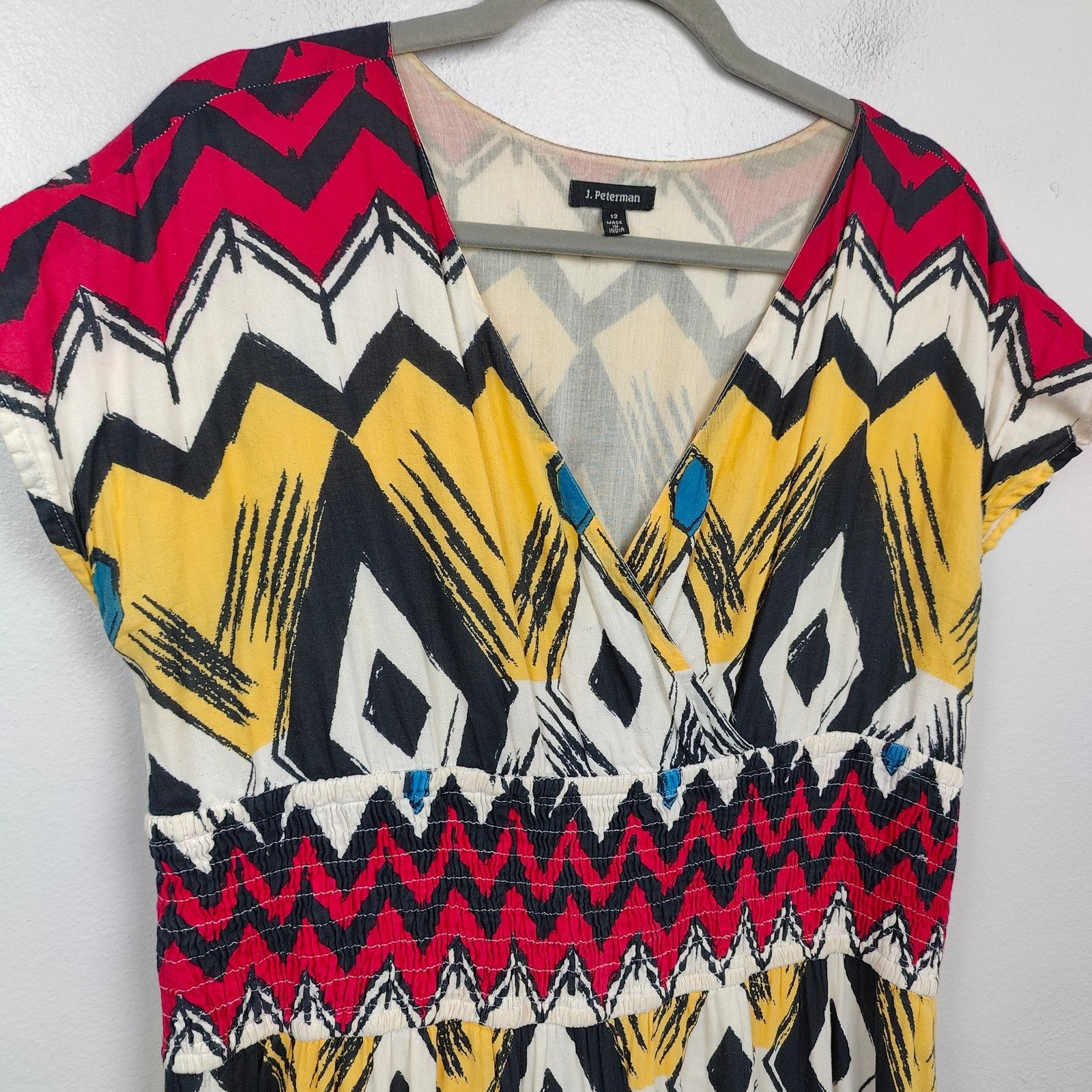 Other J. Peterman Maxi Dress Womens 12 Red Yellow Tribal Faux Wrap Size XL / US 12-14 / IT 48-50 - 2 Thumbnail