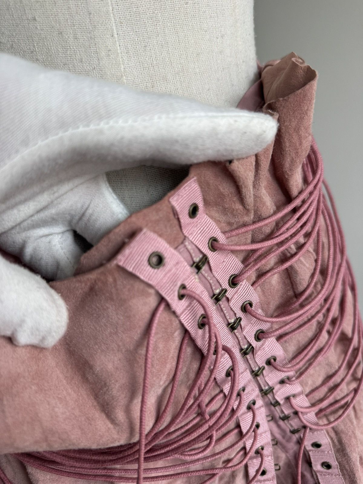 plein sud Vintage Plein Sud pink suede laced bondage skirt S/S 2003 Size 28" / US 6 / IT 42 - 2 Thumbnail