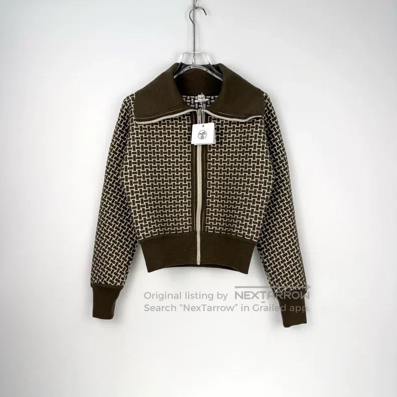 Hermes Hermes Brown Full Logo Wool Zip Cardigan Size XS / US 0-2 / IT 36-38 - 3 Thumbnail